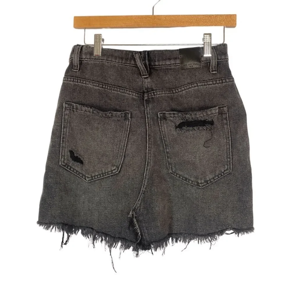 NWT FREE PEOPLE Faded Black Brea Cut Off High Rise Frayed Denim Mini Skirt